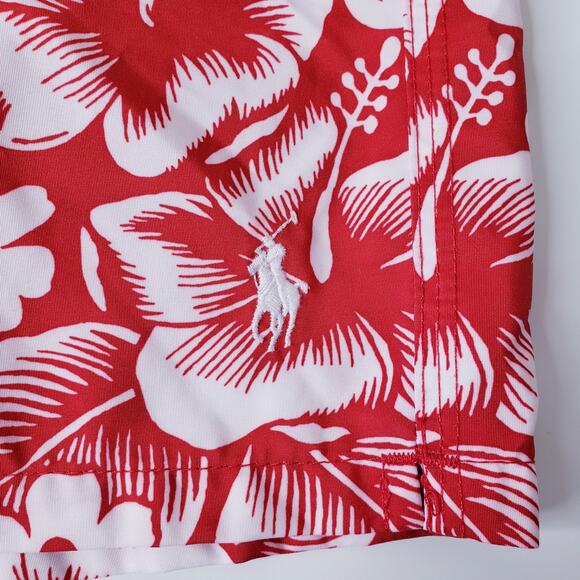 POLO Ralph Lauren Men's Large Hawaiian Board Shorts/Swim Trunks Red White VGUC - Picture 4 of 13
